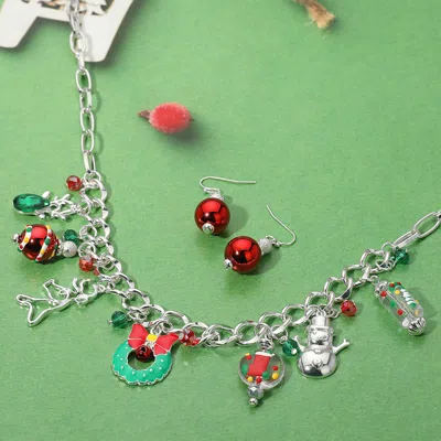 Fashnzfab Christmas Charm Station Necklace In Metallic