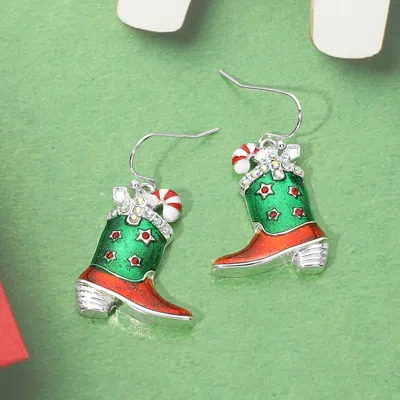 Fashnzfab Christmas Cowboy Boot Charm Drop Dangle Earrings In Multi