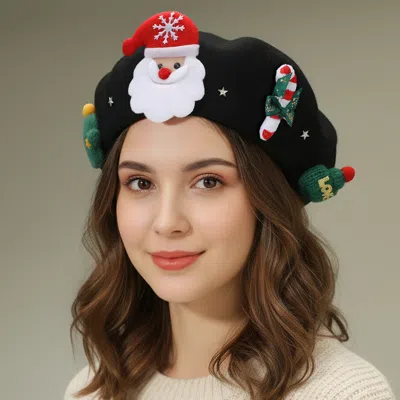 Fashnzfab Christmas Decoration Fuzzy Beret Hat In Multi
