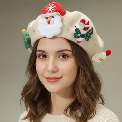 Fashnzfab Christmas Decoration Fuzzy Beret Hat In Multi