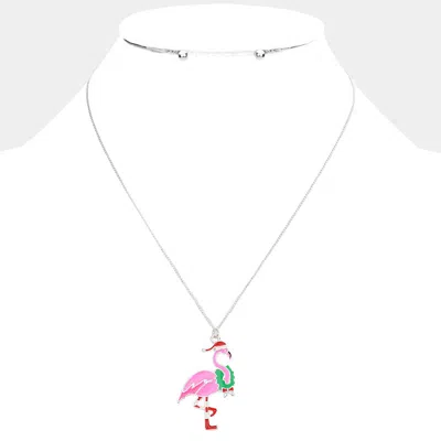 Fashnzfab Christmas Flamingo Pendant Necklace In Pink