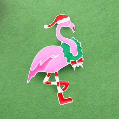 Fashnzfab Christmas Flamingo Pin Brooch 1.75" X 2.5" In Pink