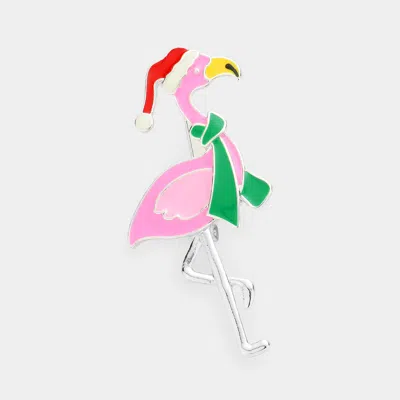 Fashnzfab Christmas Flamingo Pin Brooch In Pink