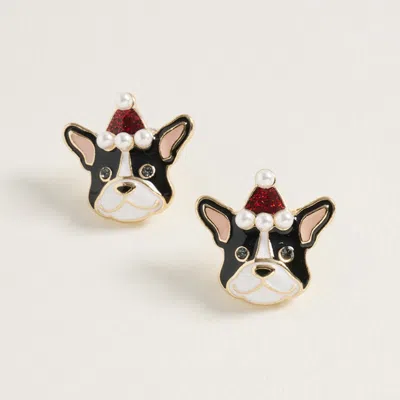 Fashnzfab Christmas French Bulldog Face Stud Earrings In Gold