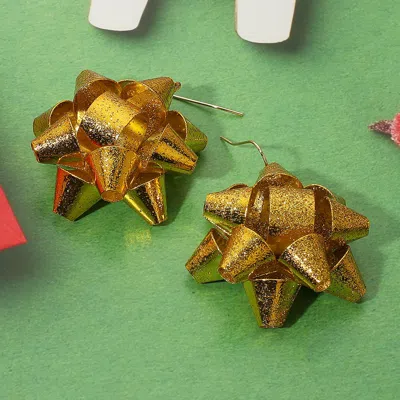 Fashnzfab Christmas Gift Bow Dangle Earrings In Gold