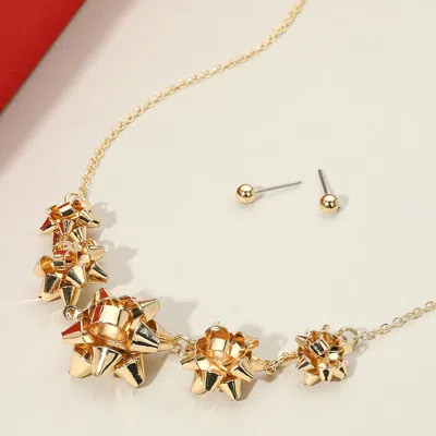 Fashnzfab Christmas Gift Bow Link Necklace In Gold