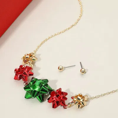 Fashnzfab Christmas Gift Bow Link Necklace In Multi