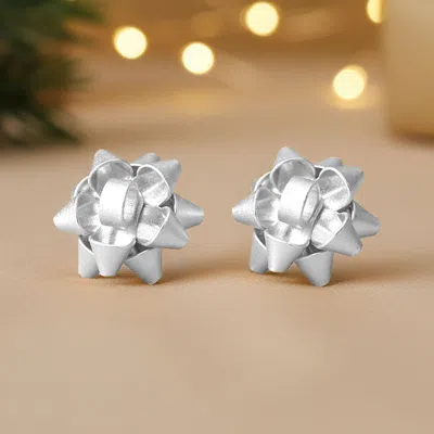 Fashnzfab Christmas Gift Bow Metal Stud Earrings In Silver