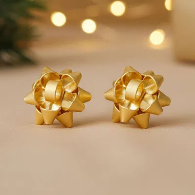 Fashnzfab Christmas Gift Bow Metal Stud Earringsmatte Gold In Multi