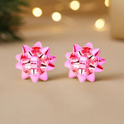 Fashnzfab Christmas Gift Bow Stud Earringslight, Pink