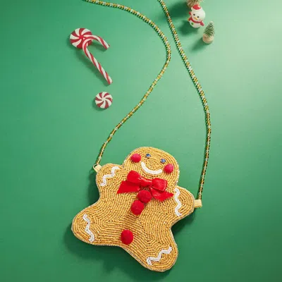 Fashnzfab Christmas Gingerbread Man Beaded Mini Crossbody Bag In Brown