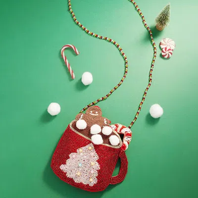 Fashnzfab Christmas Hot Chocolate Mug Beaded Mini Crossbody Bag In Red