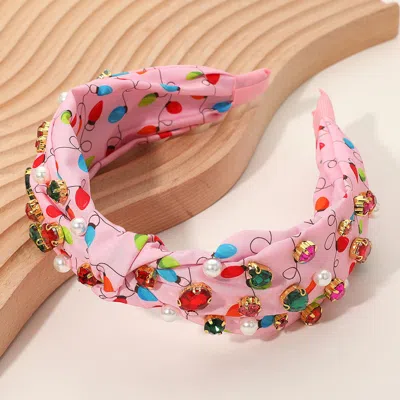 Fashnzfab Christmas Light Printed Pearl Stone Cluster Embellished Knot Headband In Multi