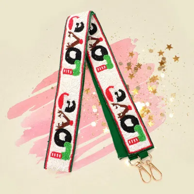 Fashnzfab Christmas Love Message Seed Beaded Bag Strap In Multi