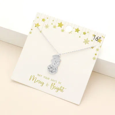 Fashnzfab Christmas Metal Snowman Pendant Necklace In Silver
