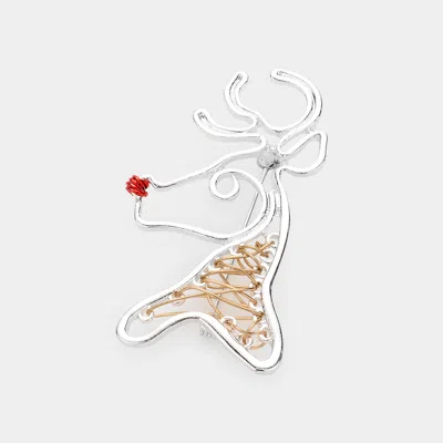 Fashnzfab Christmas Metal Wire Rudolph Pin Brooch In Silver