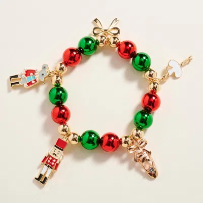 Fashnzfab Christmas Nutcracker Bow Charm Beaded Stretch Bracelet In Multi