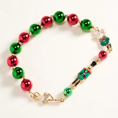 Fashnzfab Christmas Nutcracker Charm Beaded Stretch Bracelet In Green