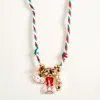 Fashnzfab Christmas Nutcracker Charm Beaded Twisted Thread Necklace In Silver