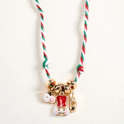 Fashnzfab Christmas Nutcracker Charm Beaded Twisted Thread Necklace In Silver