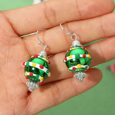 Fashnzfab Christmas Ornament Dangle Earrings In Green