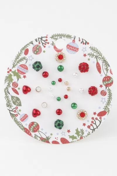 Fashnzfab Christmas Ornament Stud Earrings Set In Pink