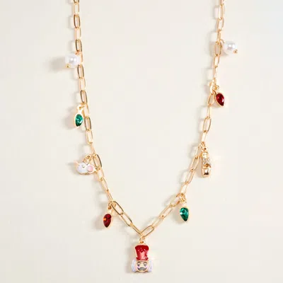 Fashnzfab Christmas Pearl Charm Station Paperclip Chain Necklace In Gold