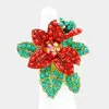 Fashnzfab Christmas Poinsettia Flower Stretch Ring - Gold, Green, Red In Brown