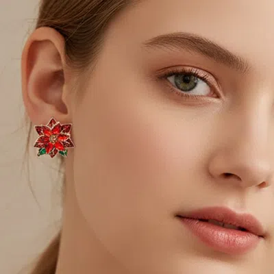 Fashnzfab Christmas Poinsettia Stud Earrings In Silver
