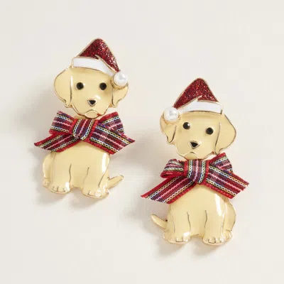 Fashnzfab Christmas Puppy Earrings In Gold