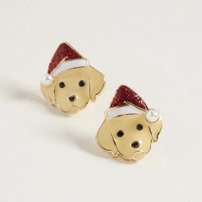 Fashnzfab Christmas Puppy Face Stud Earrings In Gold