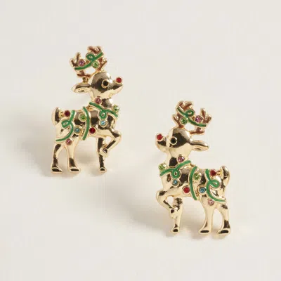 Fashnzfab Christmas Reindeer Stud Earrings In Gold