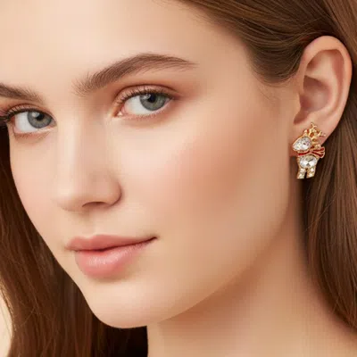 Fashnzfab Christmas Reindeer Stud Earrings In Metallic