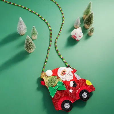Fashnzfab Christmas Santa Car Beaded Mini Crossbody Bag In Red