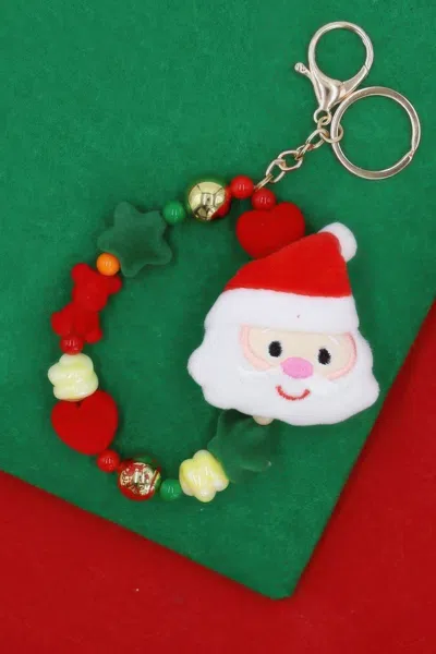 Fashnzfab Christmas Santa Charm Ribbon Keychain In Multi