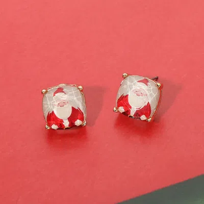 Fashnzfab Christmas Santa Cushion Square Stud Earrings In Gold