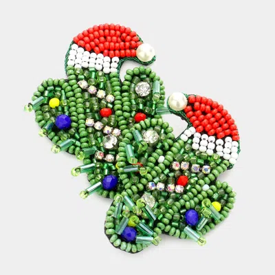 Fashnzfab Christmas Santa Hat Beaded Cactus Earrings In Multi