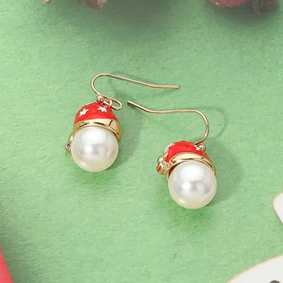 Fashnzfab Christmas Santa Hat Pearl Drop Earrings In Multi