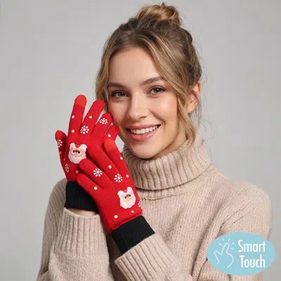 Fashnzfab Christmas Santa Snowflake Smart Touch Winter Gloves In Red