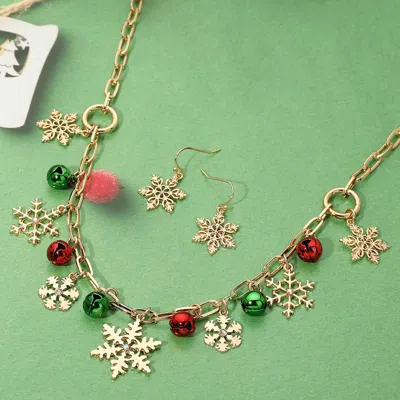 Fashnzfab Christmas Snowflake Bauble Charm Station Paperclip Chain Necklace In Gold