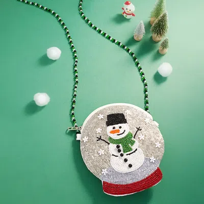 Fashnzfab Christmas Snowman Beaded Mini Crossbody Bag In White