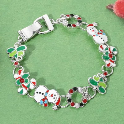 Fashnzfab Christmas Snowman Candy Cane Charm Link Magnetic Bracelet In Gold