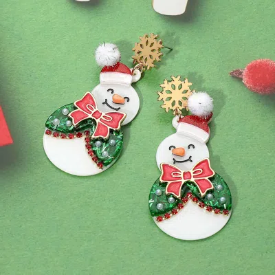 Fashnzfab Christmas Snowman Dangle Earrings In Red