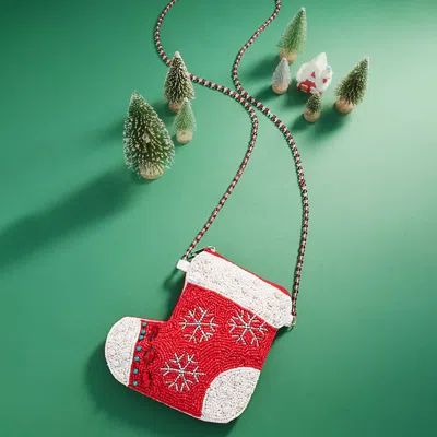 Fashnzfab Christmas Socks Beaded Mini Crossbody Bag In Red