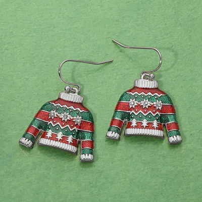 Fashnzfab Christmas Sweater Charm Drop Dangle Earrings In White