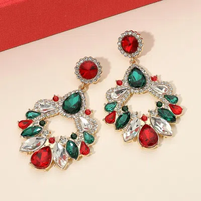 Fashnzfab Christmas Teardrop Marquise Stone Cluster Ring Drop Statement Earrings In Multi