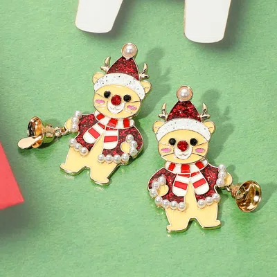 Fashnzfab Christmas Teddy Bear Earrings In Brown