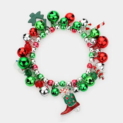 Fashnzfab Christmas Theme Charms Stretch Bracelet Green, Multi, Red