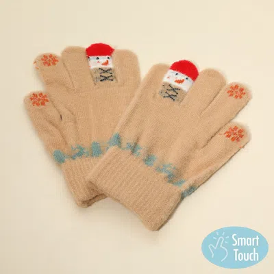 Fashnzfab Christmas Theme Pattern Smart Touch Winter Gloves In Beige