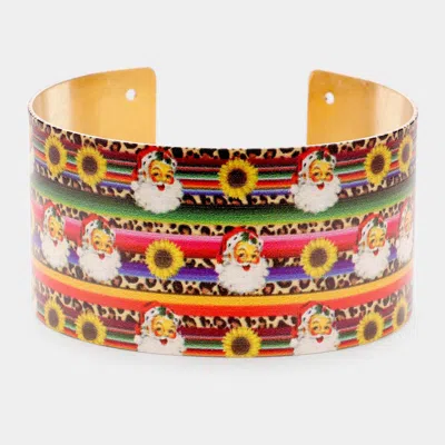 Fashnzfab Christmas Theme Print Cuff Bracelet In Silver